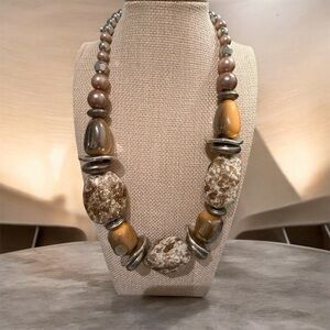Elegant Brown and Silver Beaded Necklace